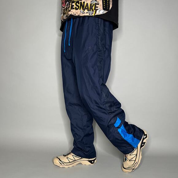 Vintage Starter Track Pants Navy Blue Polyester Sweatpants Baggy Wide Leg Y2K - Picture 1 of 4